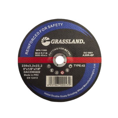 แผ่นตัดสแตนเลส 9" 230มม. X 3.2มม. X 22.2มม. สำหรับเครื่องเจียร ใช้มาตรฐาน EN 12413