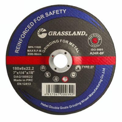 แผ่นตัดโลหะเรซินขัด GRASSLAND 7" สำหรับสแตนเลส 180 X 6 X 22.2 สำหรับเครื่องเจียร